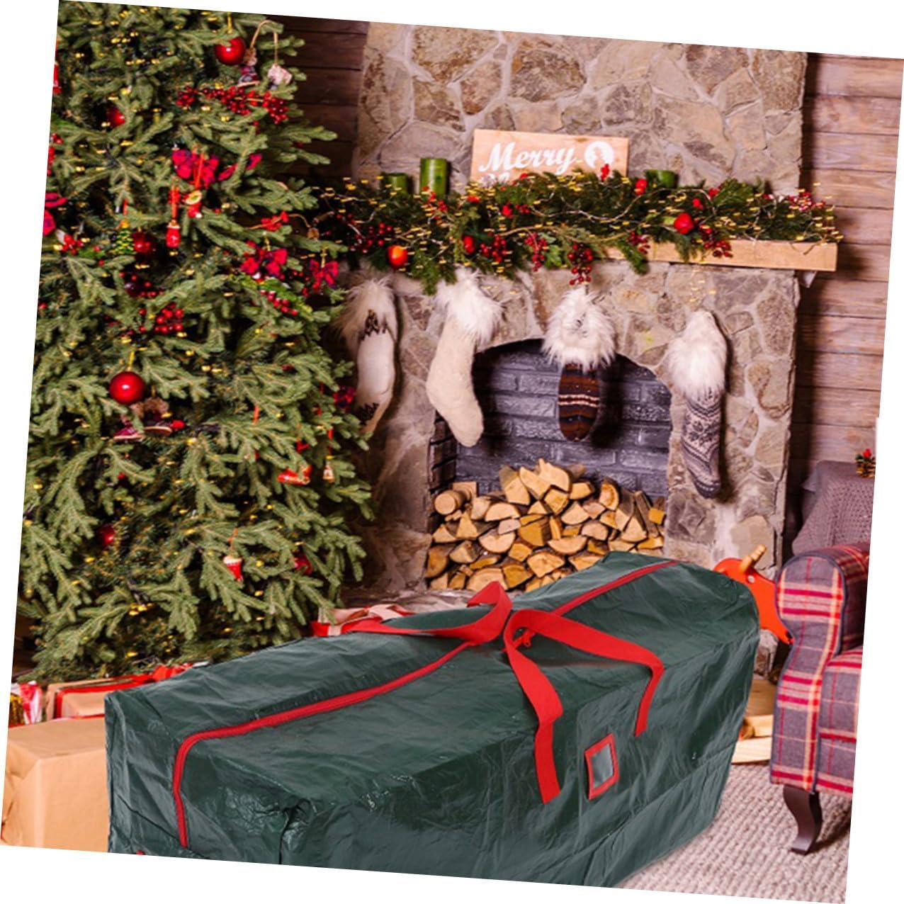 Christmas Tree Storage Bag Large Waterproof Green Pouch with Handles 135x34x68cm Outdoor Holiday Tree Storage Container and Decorations