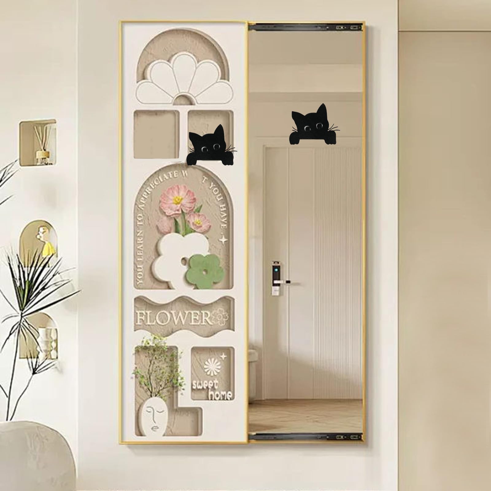 Kercan Lot de 3 cadres de porte en forme de chat noir - Décoration murale amusante en bois - Décoration d'Halloween gothique pour salon et salle de bain