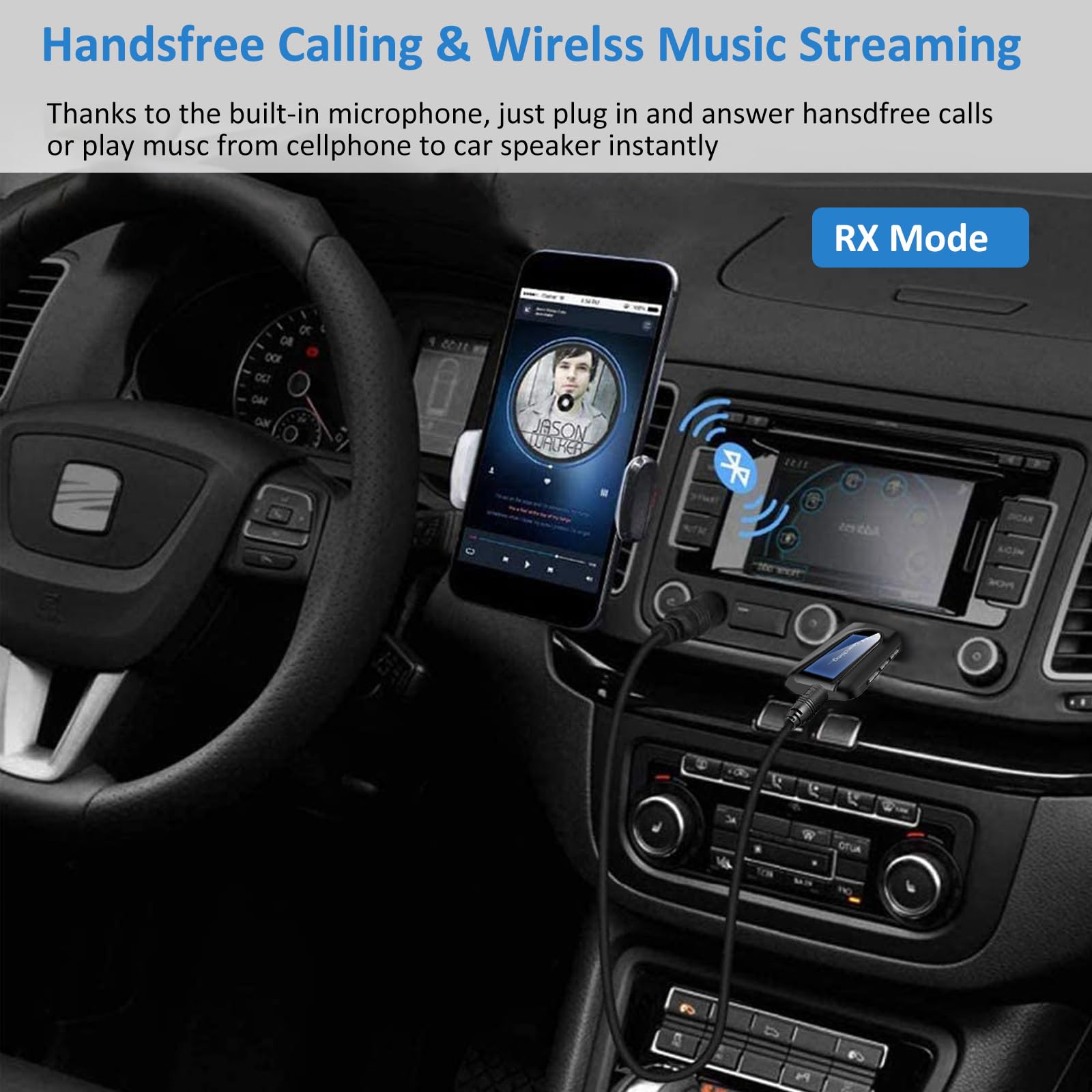 USB Bluetooth 5.0 Transmisor Receptor, Adaptador Audio Bluetooth 2 en 1 con 3.5mm Jack Cable para Televisión PC Amplificador Coche, micrófono Integrado, Manos Libres y música