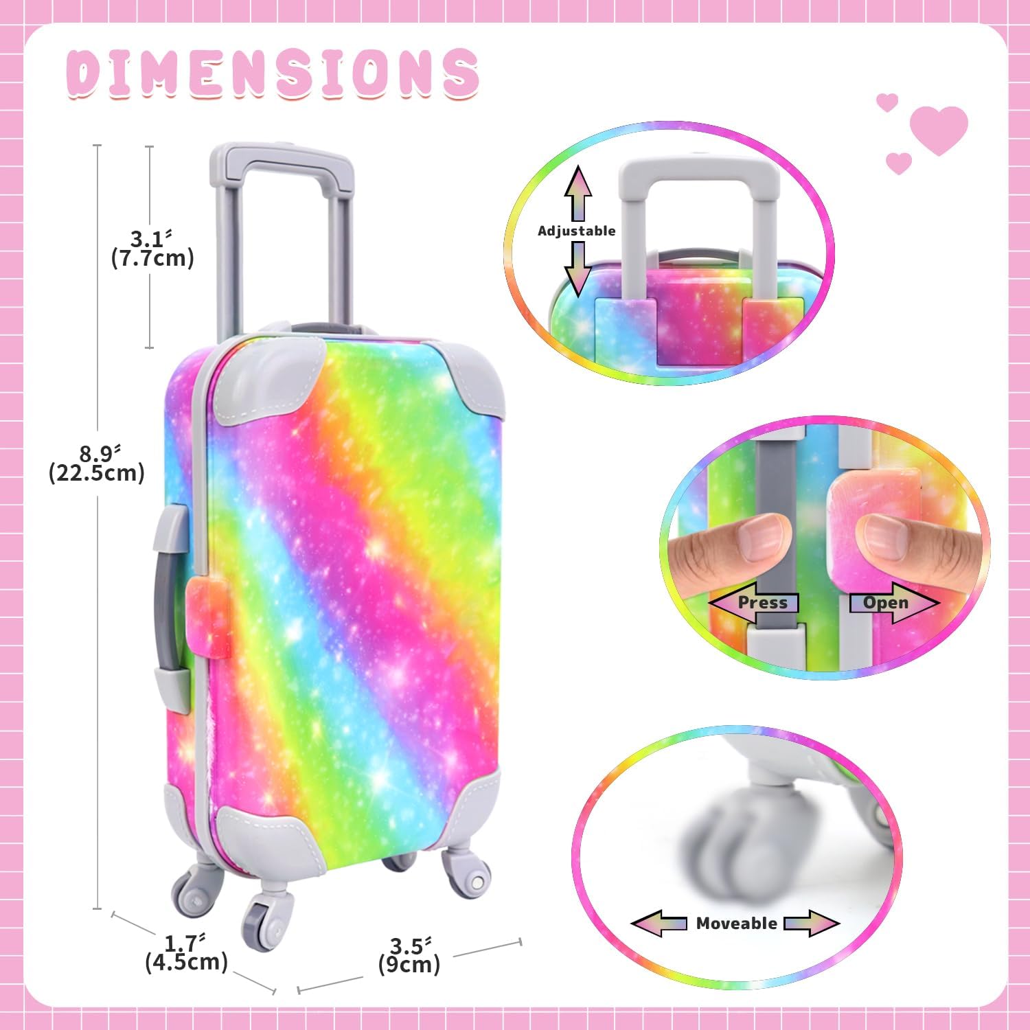 K.T. Fancy 23 Pcs American 18 Inch Doll Clothes & Accessories, Cute Doll Suitcase Set with Sequined Dress, Sunglasses, Unicorn Bag, Shoes