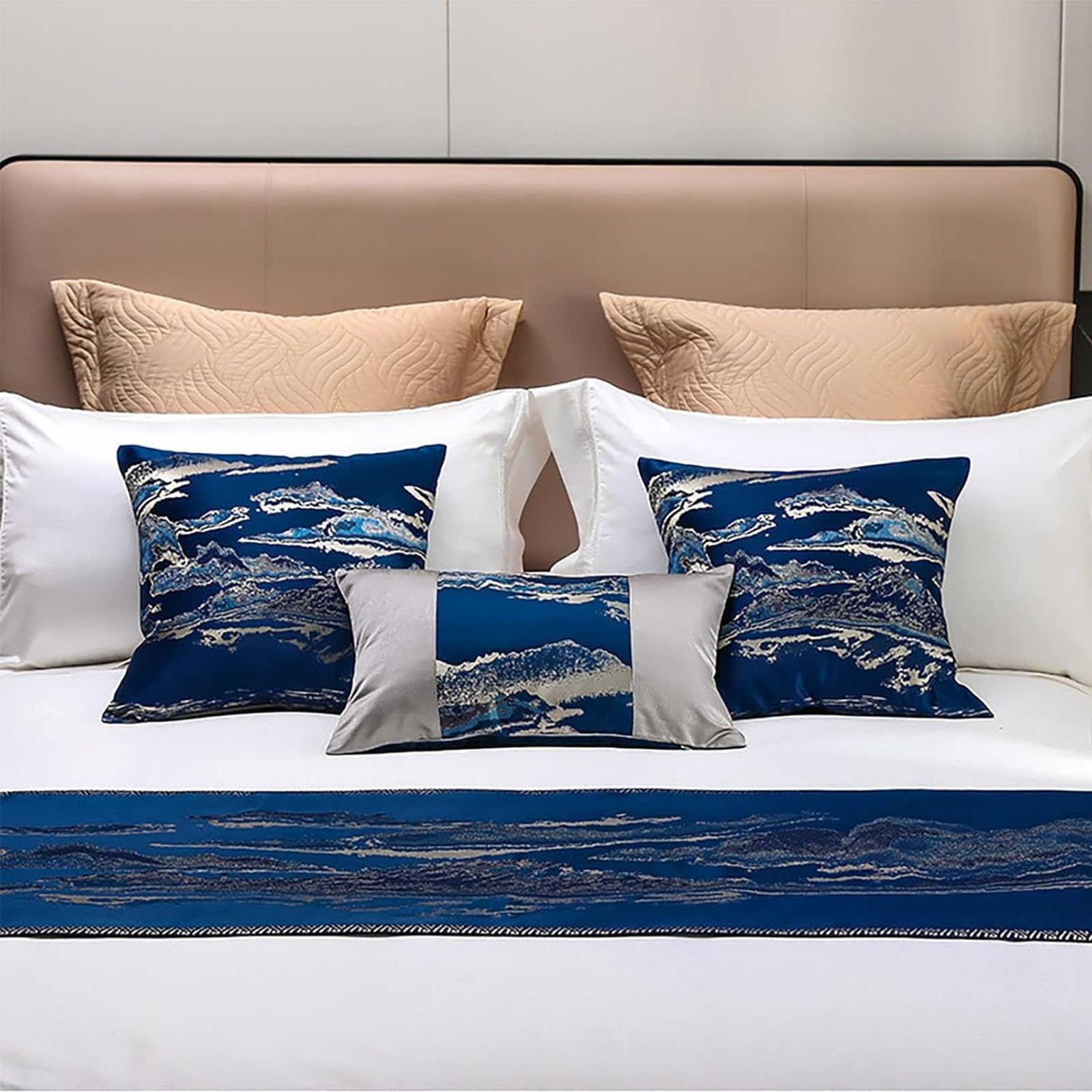 Bettläufer, seidenweiche Tagesdecken, Bettumrandungstuch, Handtuch zum Schutz von Hotel- und Schlafzimmern, Blau – 45 x 260 cm,Blue-45 * 260cm