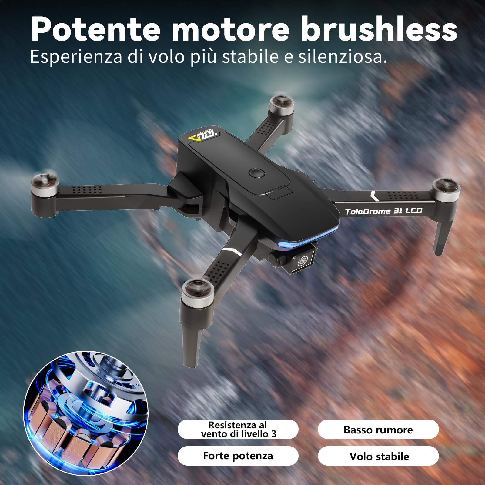 Toladrone Drone con Telecamera Schermo LCD Trasmissione Digitale Delle Immagini Telecomando Motore Brushless FPV Droni Professionali per Adulti Quadcopter RC TD31LCD