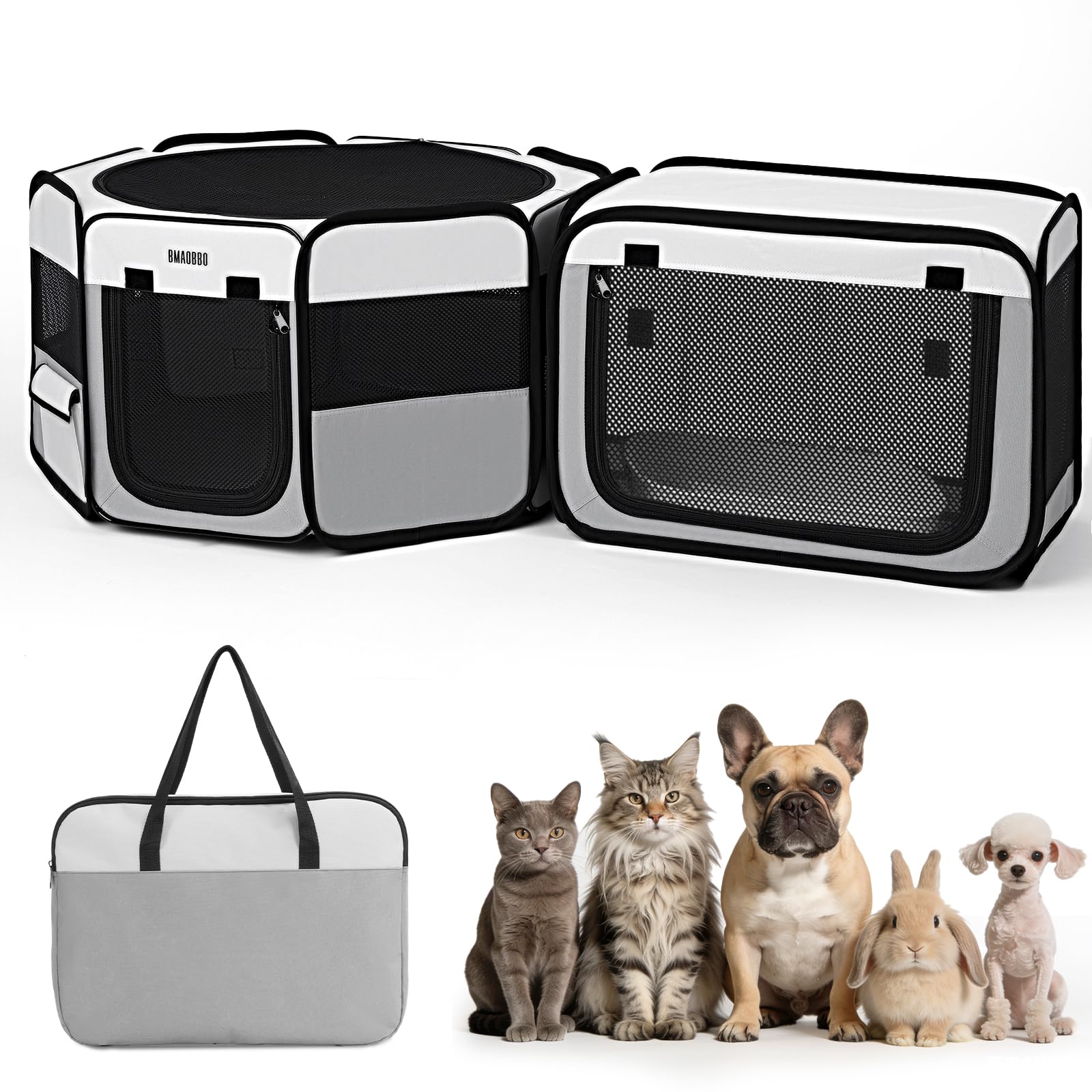BMAOBBO Laufstall Hund 125x68 cm, 2-in-1 Klappbarer Welpenauslauf & Katzenlaufstall für Innen/Außen, Tragbar mit Tragetasche, Robuster welpenlaufstall für Wohnung, Reisen, Camping & Garten