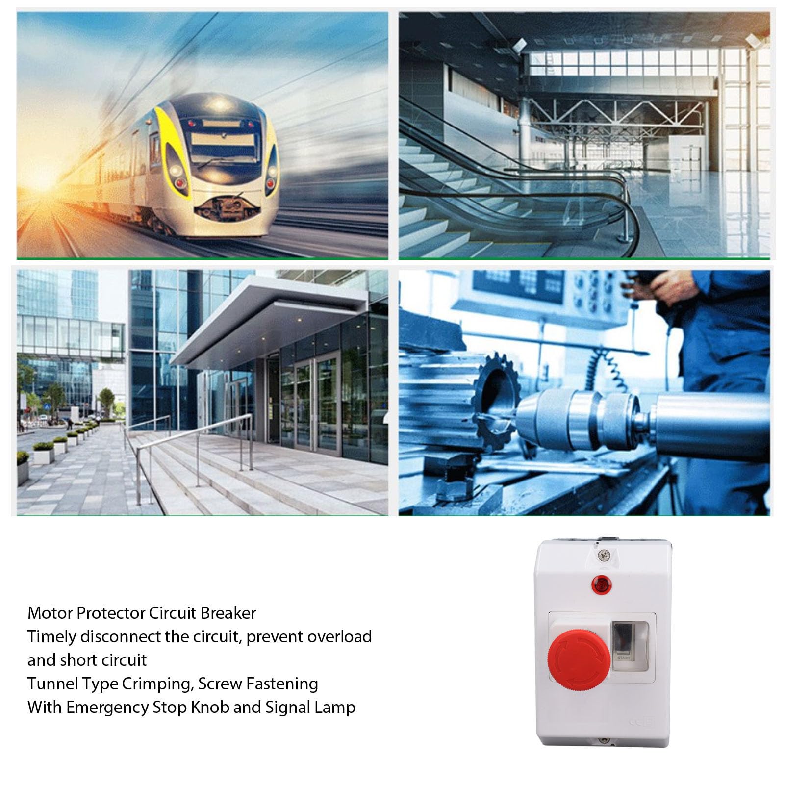 Motorbeveiligingsschakelaar Stroomonderbreker, 6‑10A IP55 Motorbeveiliging met Noodstopknop 230/240V 400/415V 500V 690V, Waterdichte Motorbeveiligingsstroomonderbreker
