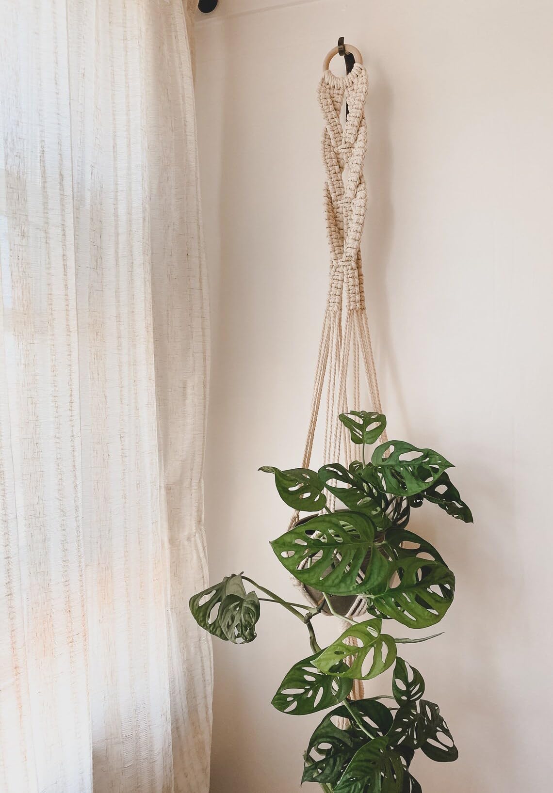 Plant Hanger for Indoor Outdoor Decor | 100% Cotton Handcrafted Hanging Planter Holder | Boho Rope Pot Holder for Balcony, Living Room, Garden | No Pot Included (Urban Knot)-image-5