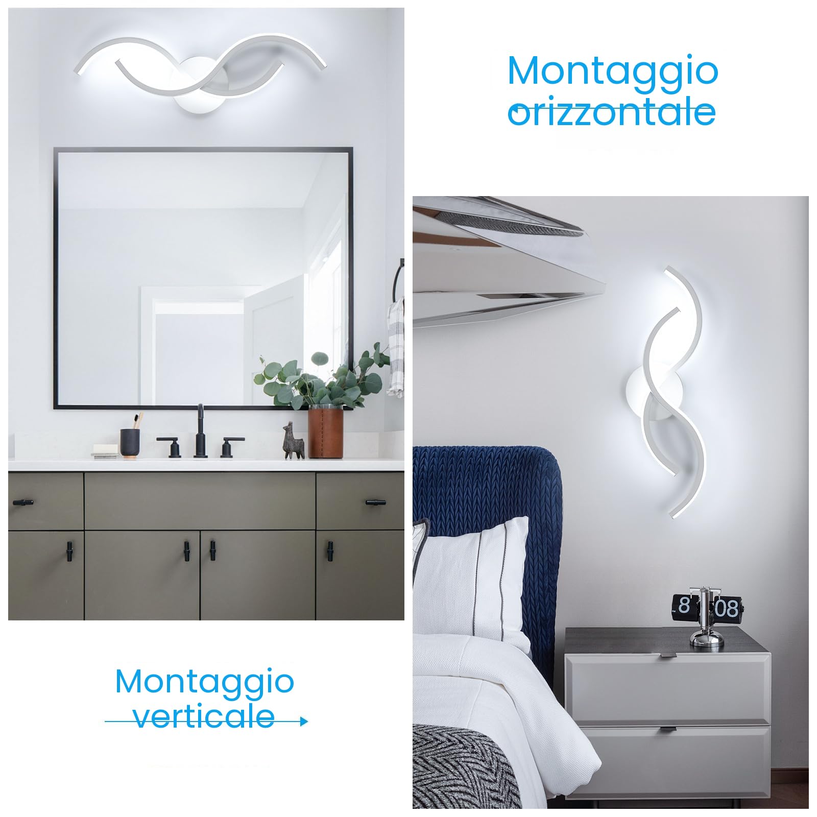Toolight Applique LED Parete Interno, 15W Lampada da Parete Design Moderna, Lampada da Muro Interno per Soggiorno Camera da Letto Bagno Scale Corridoio, Luce Fredda 6500K, Bianco, 41CM