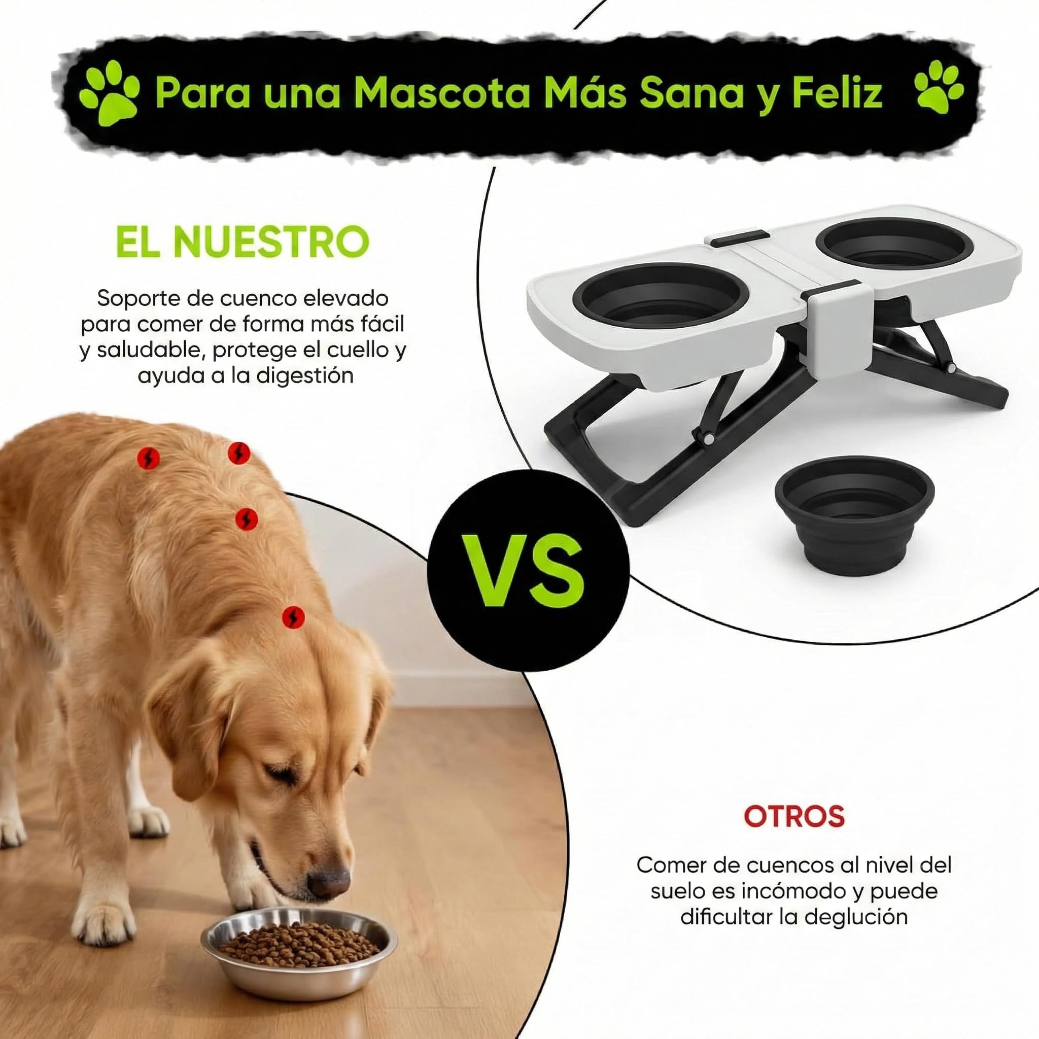 JARUKI® Comedero Elevado para Perro – Comedero y Bebedero Portátil Doble Cuenco Plegable, Compacto y Fácil de Transportar – Accesorios para Mascotas Ideal para Viajes, Camping y Caravanas.