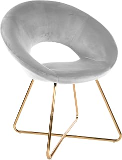 Baroni Home Sillón Circular Tapizado en Terciopelo Beige con Patas de Hierro Dorado. Cómodo sillón de Oficina o Silla de Comedor con Asiento Ergonómico, Beige, 71x59x84 cm