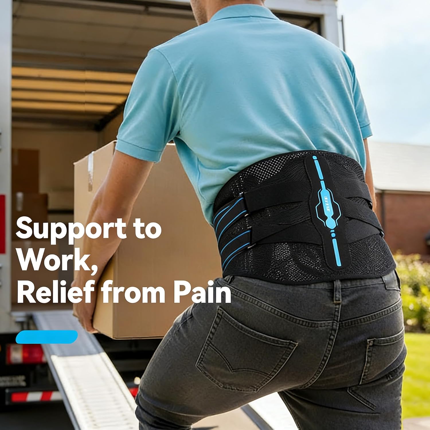 AGPTEK Back Brace for Lower Back Pain Relief, Breathable Air Mesh Back Support Belt with Ergonomic 3D Lumbar Pad for Work, Sciatica, Scoliosis, Herniated Disc, Adjustable Dual Straps, for Men Women (Medium)