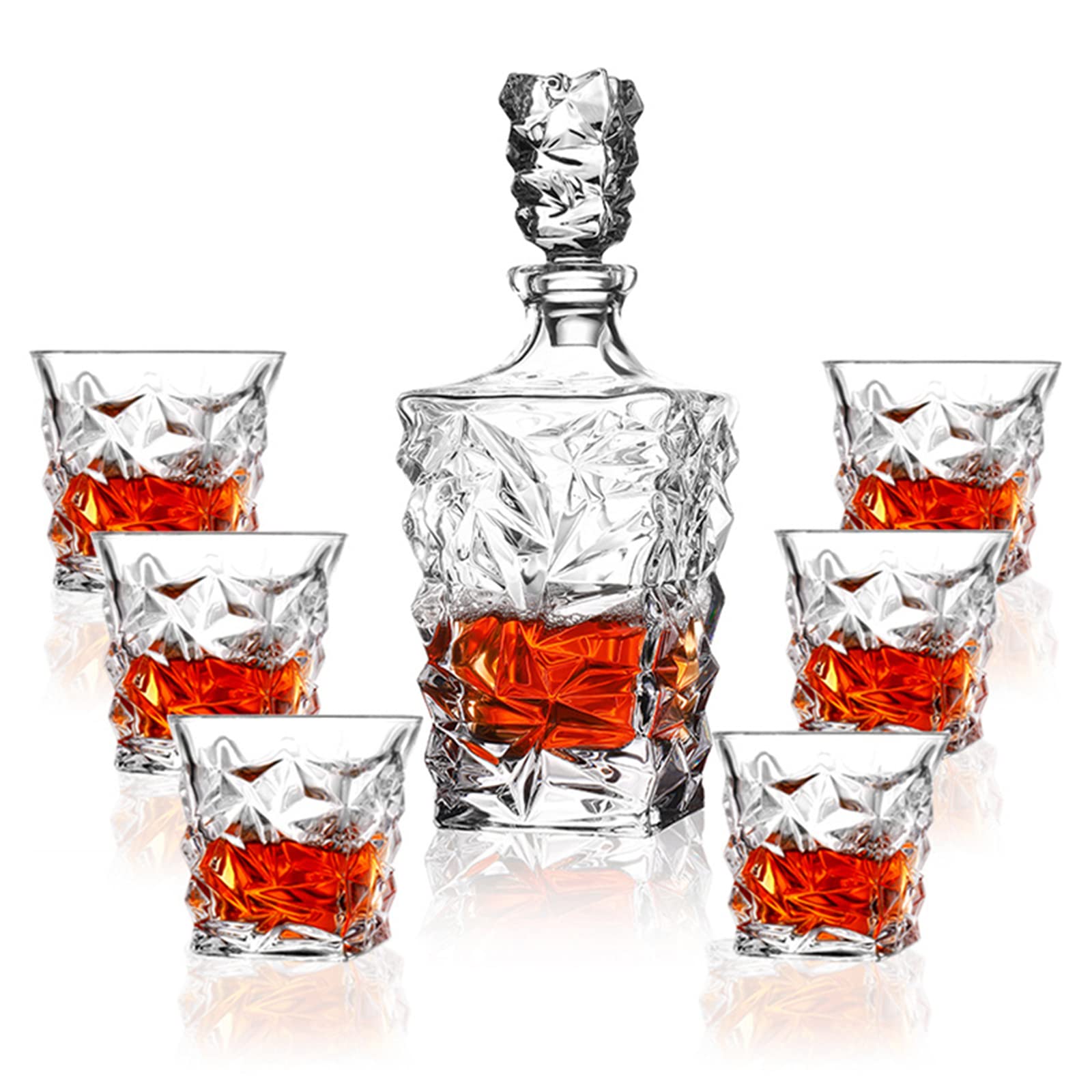 Carafes à vin et ensemble de bouteilles en cristal sculpté sans plomb avec tasses de bar
