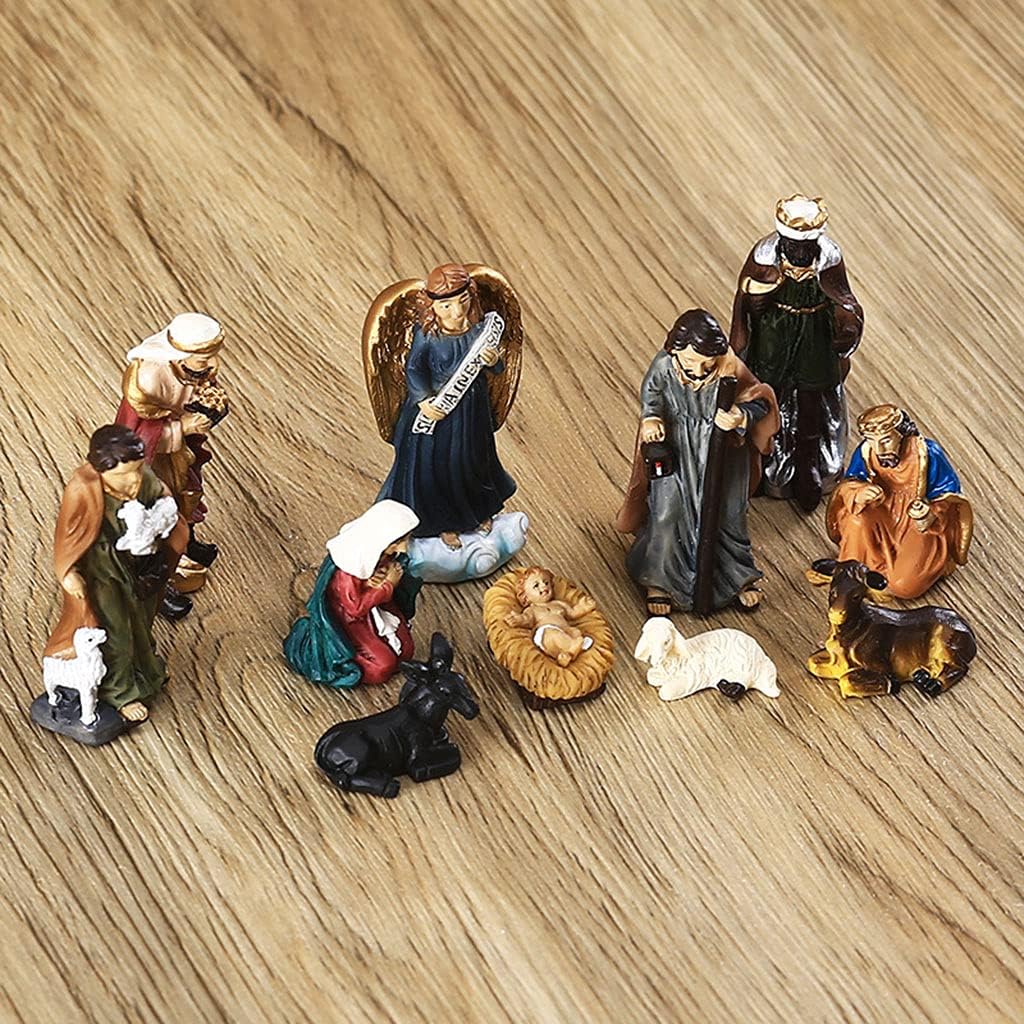 Ornaments Christmas Nativity Figurines Christ Birth of Home Bedroom Indoor Decor Religious Collector Interior Ornaments Manger Resin Christ Birth Statue Religious