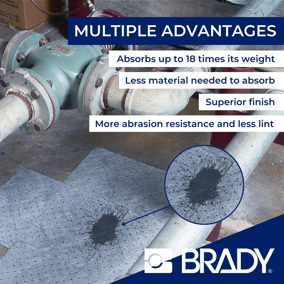 SPC® by Brady Feuilles Absorbantes Universelles – Lot de 200 Feuilles Grises, Épaisses, 1 Couche, Alvéolées et Prédécoupées, 40 cm x 50 cm, Pour Huiles, Eau, Solvants et Liquides de Refroidissement