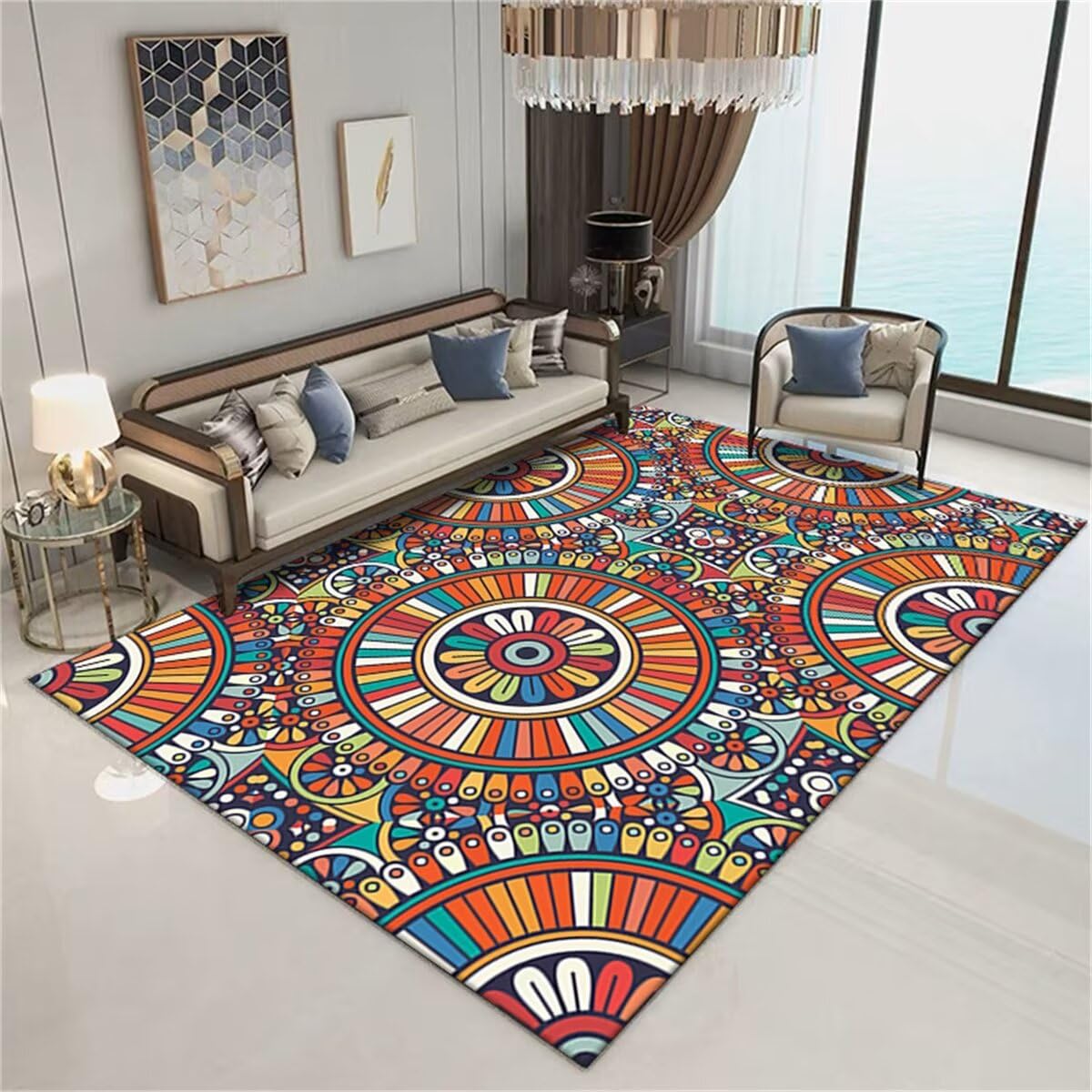 Rutschfester Teppich Gamer Teppich Buntes Blumendesign Schönes Muster Langlebig waschbar Kinder Teppich 70X140CM