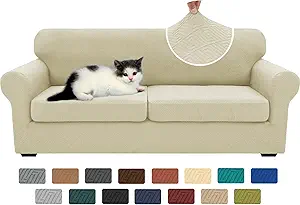 XINEAGE New 3 Pieces Couch Covers for 2 Extra Large Cushion Sofa Super Stretch Sofa Cover for 2 Large Seat Universal Loveseat Slip Cover for Living Room (Light Beige), 71"-91"(2 Cushions)