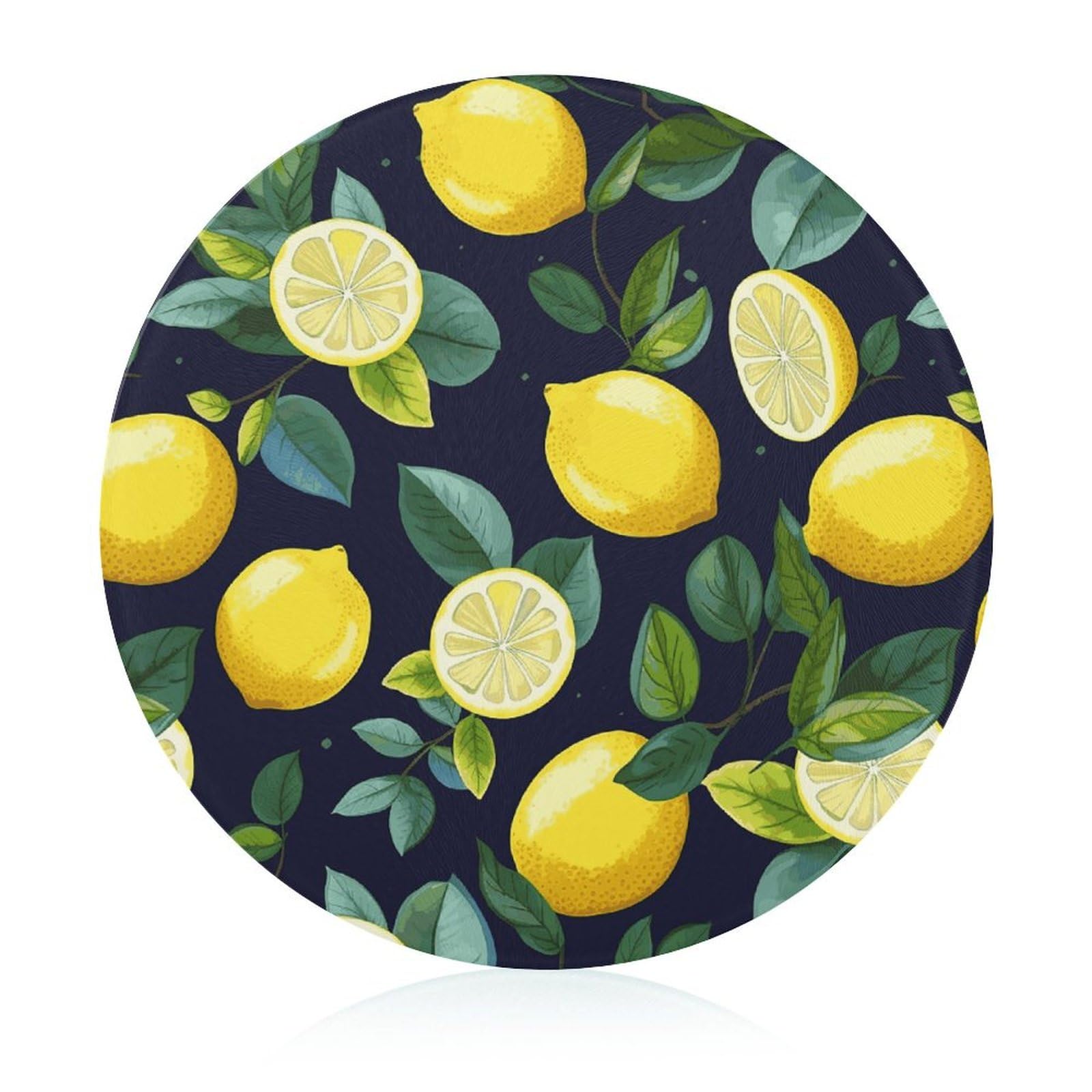 Planche à découper ronde en verre imprimé citron pour plan de travail