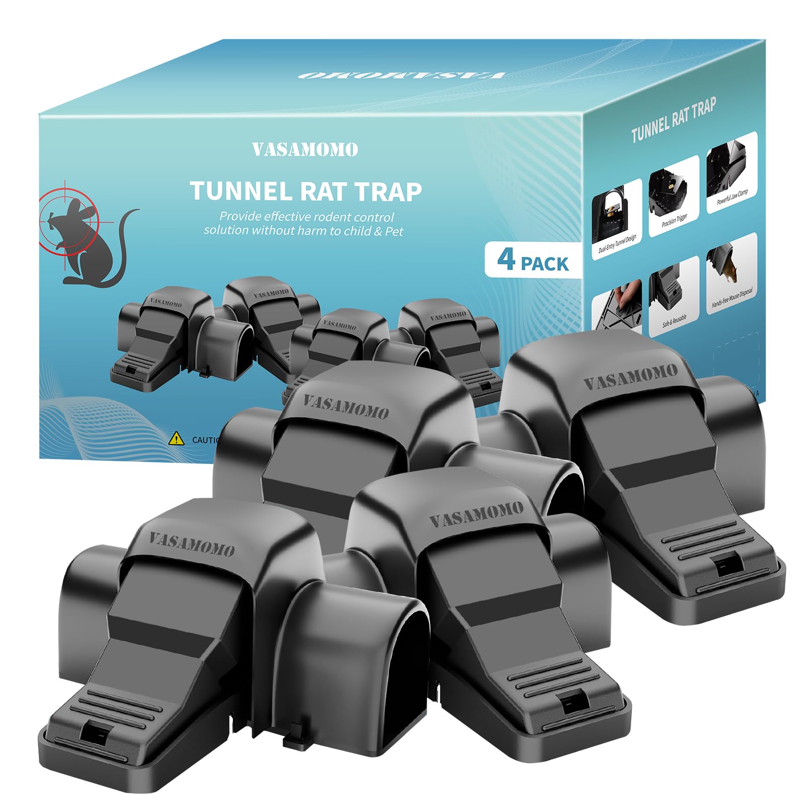 Large Rat Trap, Humane Dual-Entry Tunnel Traps for Rat, Mice & Chipmunks, Instant Kill Rodent Snap Trap with Sensitive Trigger and Powerful Jaws, for Both Indoor & Outdoor,Pack of 4