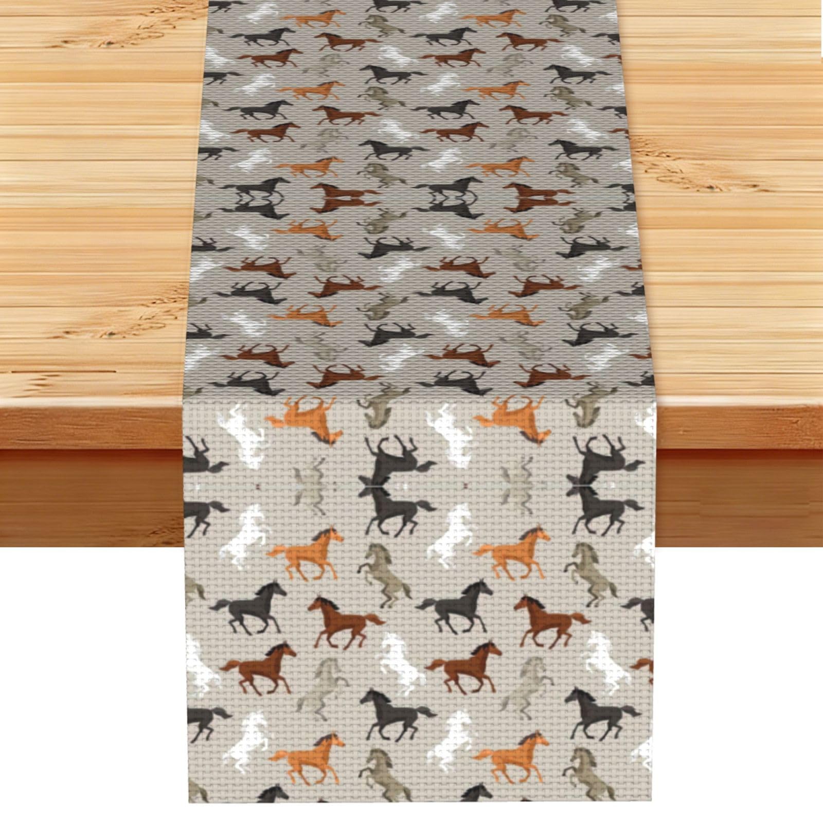 Cute Horse Printed Dining Table Runner 13x72 Inch, Non-Fading Decor for Kitchen Dresser Fireplace Mantel