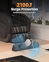 Vista 4 de Desk Clamp Power Strip Black, TESSAN 6 Ft Flat Plug Extension Cord with Multiple Outlets, 5 Outlets with 4 USB (2 USB C), 2100J Surge Protector