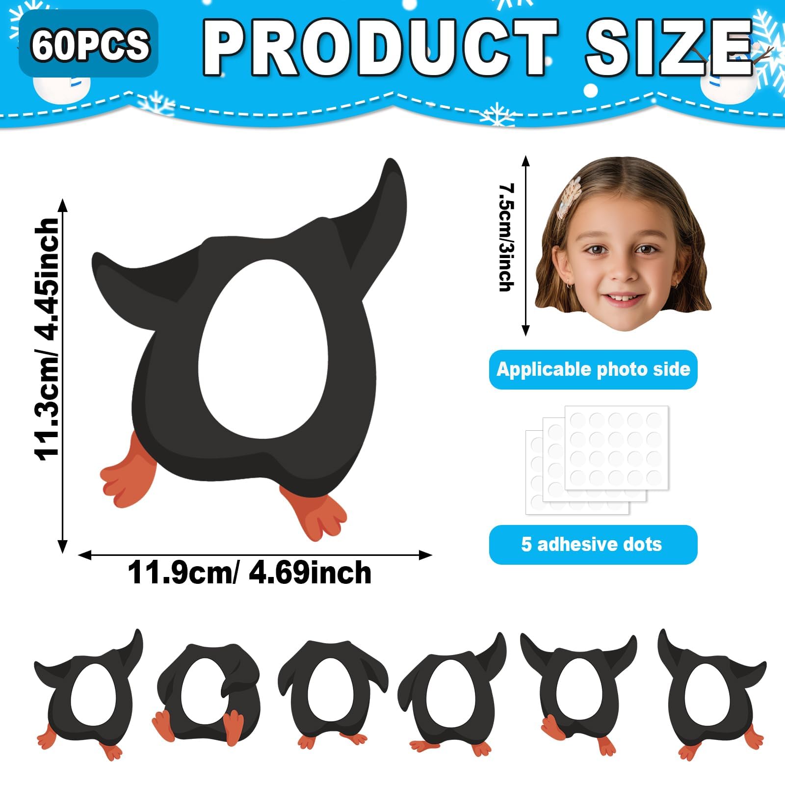 Condition photo showing New/Like New for 60Pcs Winter Penguin Paper Cutouts Winter Bulletin Board Decorations Black Penguin DIY Photo Craft Cutouts Christmas Classroom Supplies for Teacher Student School Holiday Party Chalkboard Wall Decor