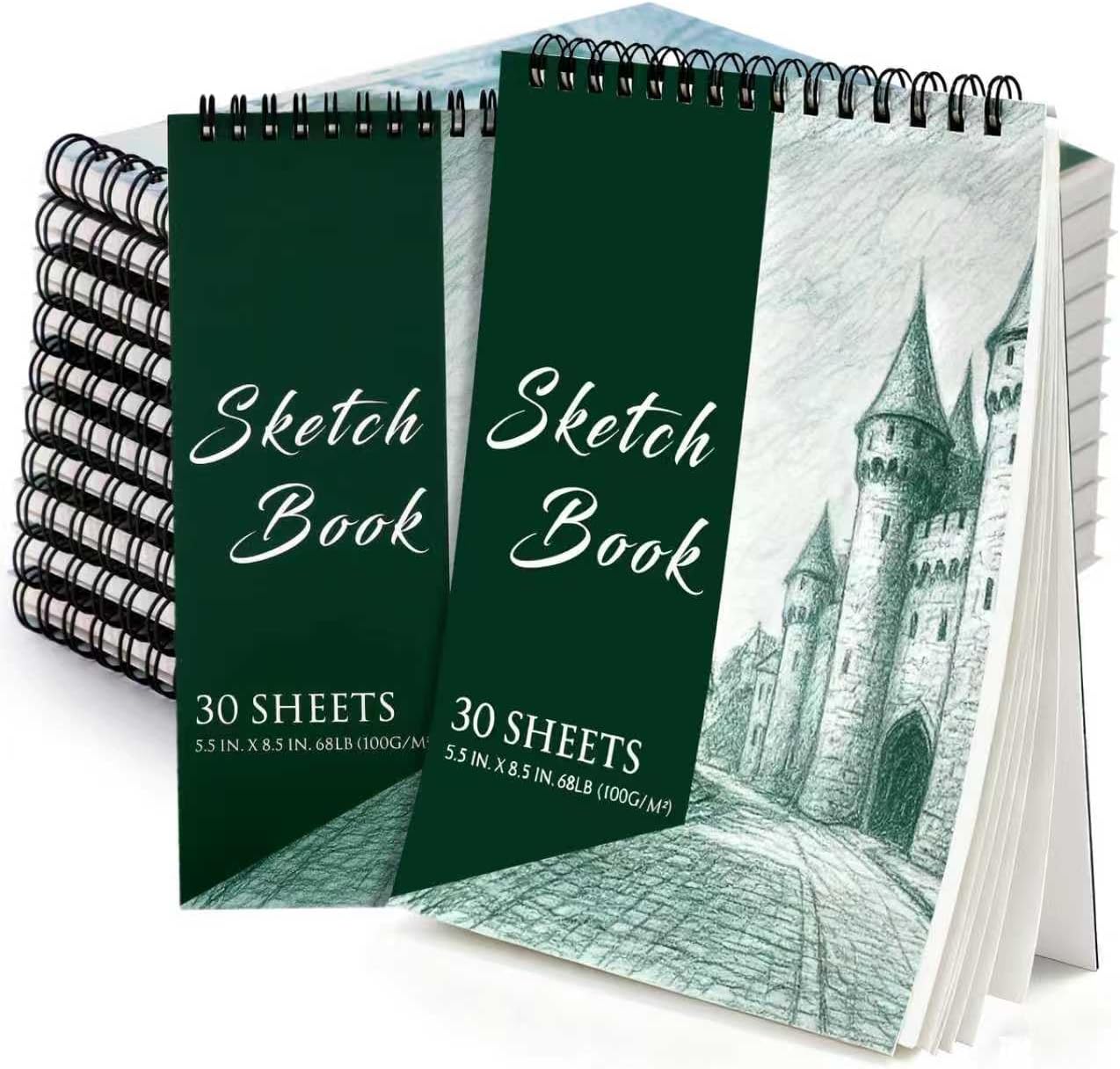 20 Pieces 5.5'' x 8.5'' Top Spiral Bound Sketch Books, 30 Sheets Each (68lb/100gsm) Bulk Artist Sketch Pads, Sketch Book for Kids, Art Sketchbooks for Painting