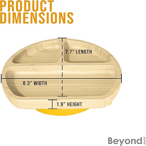 Miniatura 6 de Abiie Octopod - Plato de bambú para niños de 4 meses en adelante, platos para bebés de 3 compartimentos con succión, plato triangular de bambú para