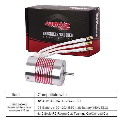 Miniatura 7 de Motor sin escobillas 540 110 3650 5900KV 0.125in Eje impermeable Motor sin escobillas para coche RC a escala 110