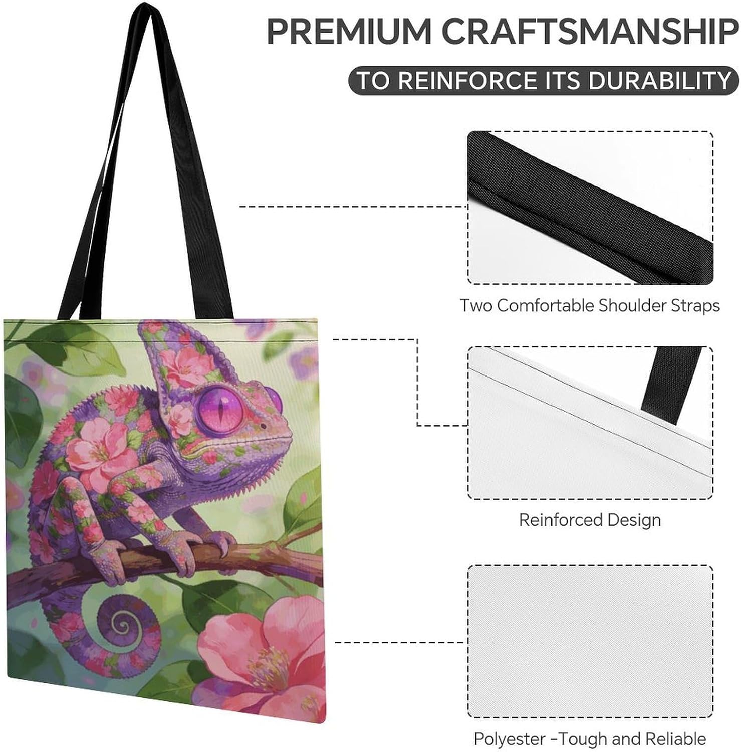 Florals Chameleon Tote Bag Large Treat Bags for Women Men image 5