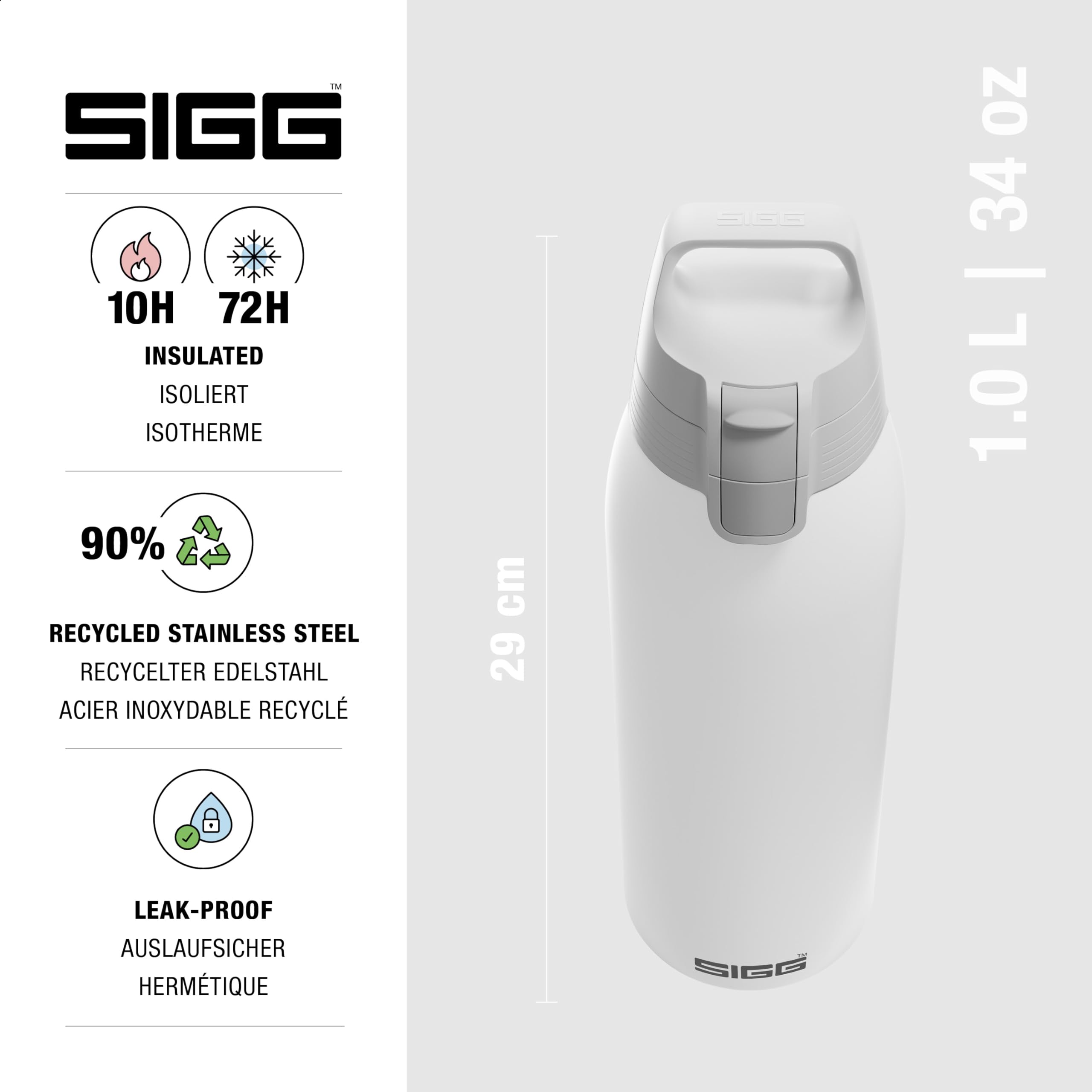 SIGG - Geïsoleerde drinkfles - Thermosfles Shield Therm One White koolzuurhoudende dranken - Lekvrij - Vaatwasmachinebestendig - BPA-vrij - 90% gerecycled roestvrij staal - Wit - 0,75L SIGG - Geïsoleerde drinkfles - Thermosfles Shield Therm One White koolzuurhoudende dranken - Lekvrij - Vaatwasmachinebestendig - BPA-vrij - 90% gerecycled roestvrij staal - Wit - 0,75L