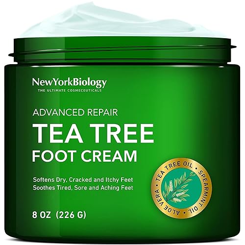 New York Biology Tea Tree Oil Foot Cream for Dry Cracked Feet, Athletes Foot, Nail Fungus, Jock Itch, Ringworm, Cracked Heels and Itchy Skin - Foot Cream - 8 oz - Tea Tree - 8.00 Ounce (Pack of 1) - 8.00 Ounce (Pack of 1)