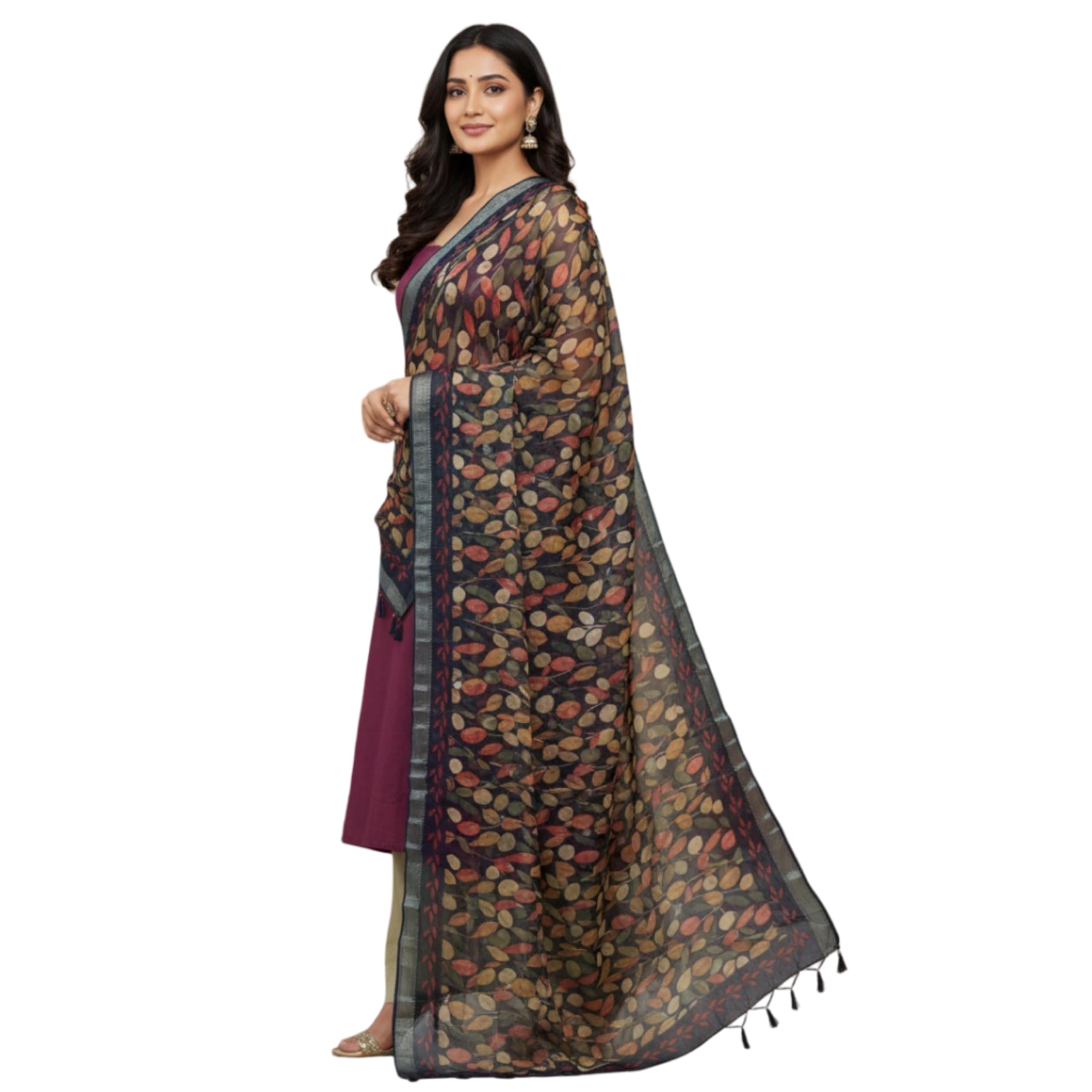 Premium Banarasi Chanderi Cotton Silk Blend Digital Printed Dupatta for Women, Traditional Zari Woven Festive Floral Ethnic, Soft Lightweight Luxury Dupatta for Women-picture-41
