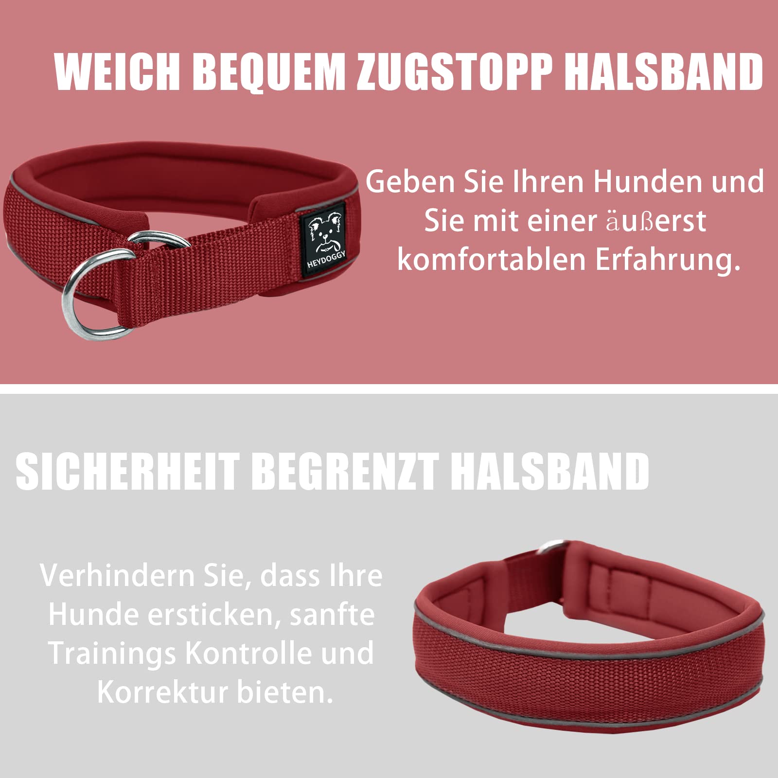 Weich Neopren Gepolstert Hundehalsband (4cm Breite) Reflektierend Hund Halsband mit Robust Nylon & Zugstopp, Bequem Zughalsband Dressurhalsband Kleine Mittlere Große Hunde Anti-Zug Walken M Wein