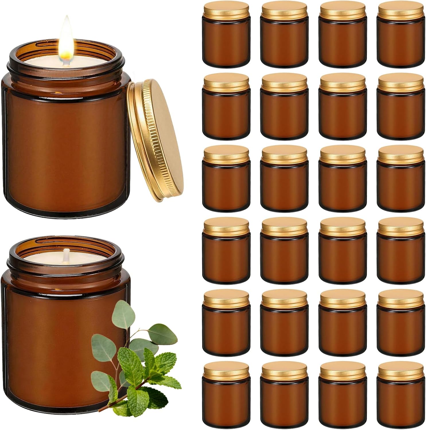 12 Pack 8 oz Eucalyptus Mint Scented Soy Candles, Bulk Glass Jar Candles, Aromatherapy Candles for Home, Office, Wedding, Party & Gifts