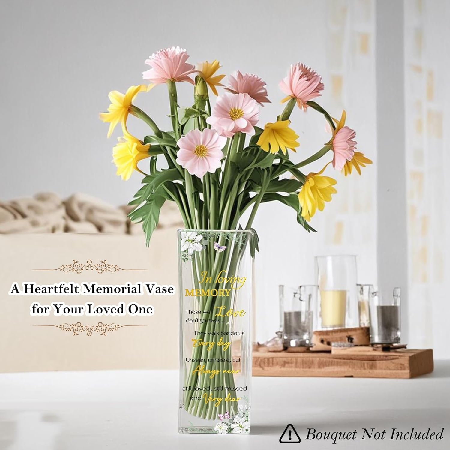 Sympathy Memorial Flowers Vase Sympathy Gifts for Loss of Loved One Dad Mom Husband Sister Friend Grief Gifts for Women Bereavement Condolences Gift for Loss Grieving Sorry for Your Loss Glass Vase