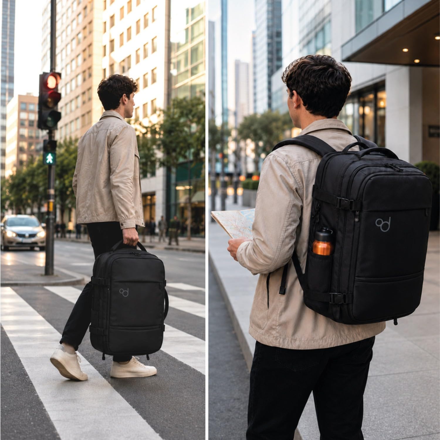 OcioDual Großer Handgepäck Rucksack 55x40x20 cm, Erweiterbar auf 55x40x25 cm, Kabinenrucksack für Flugreisen, Reiserucksack mit Laptopfach 17 Zoll, Wasserabweisend
