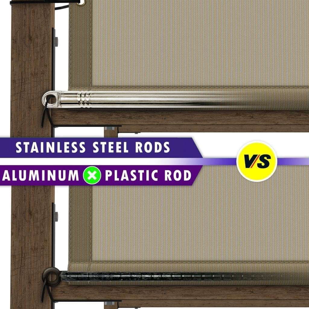 Amgo 8' W x 16' L Beige Pergola Canopy Replacement UPF50+ Top Cover, Commercial Grade 260GSM Sun Shade for Outdoor Patio, 95% UV Blockage, Stainless Steel Weighted Rods Included (We Make Custom Size)