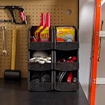 IRIS USA 13" x 6" x 5" Large Plastic Open Front Stackable Storage Bin, 8-Pack, Stackable Craft Supplies Food and Snack Organizer Caddy Basket for Kitchen Pantry Cabinet Fridge Classroom Office, Black