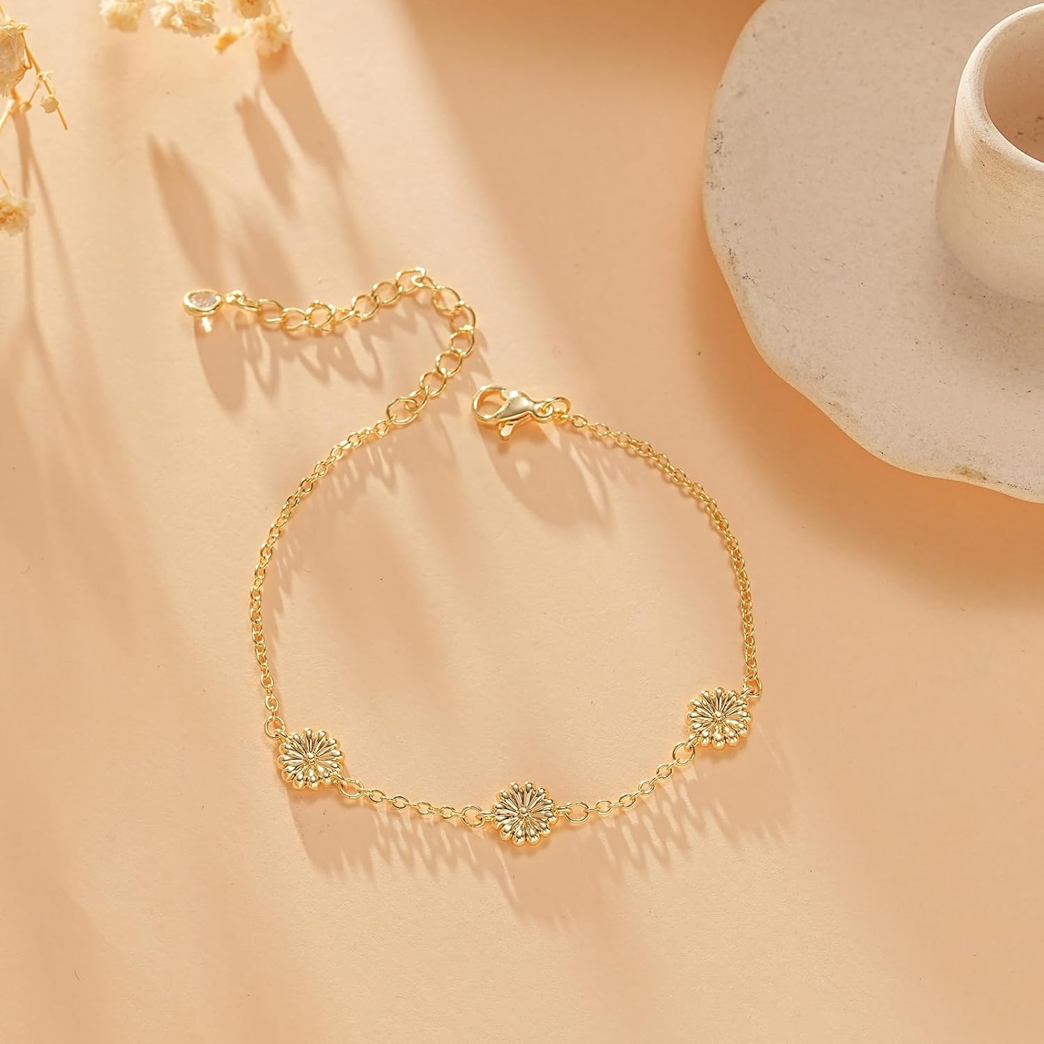 Gold Bracelets for Women,14K Dainty Gold Plated Bracelets Non Tarnish Waterproof Diamond Bracelets Heart Flower Round Square CZ Charm Bracelet Trendy Stuff Jewelry Gifts for Her - Image 8