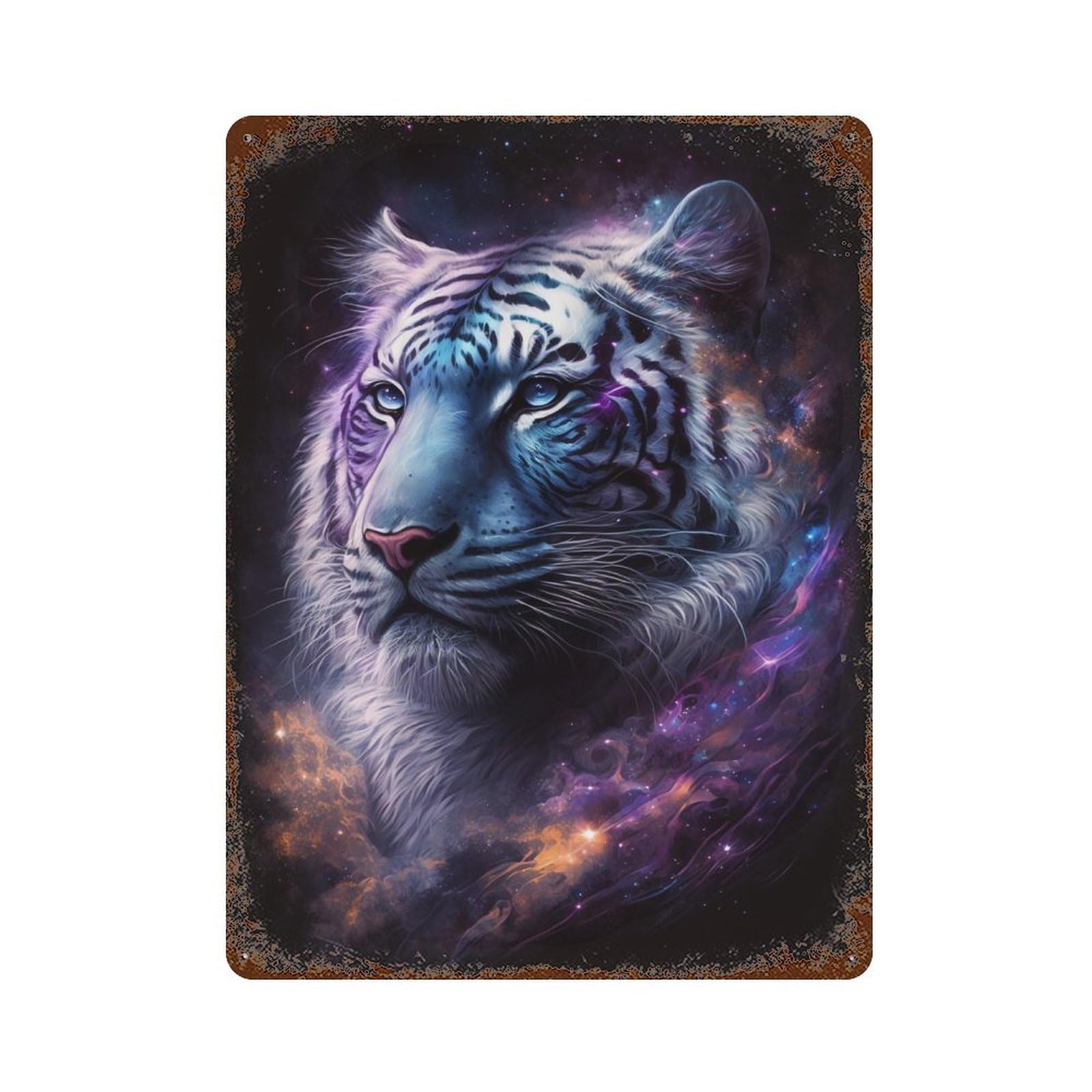 Cosmic Tiger Portrait Print-2 Decorative Tin Sign 15.7"x11.8", Retro Wall Decor for Garage, Pub Or Kitchen