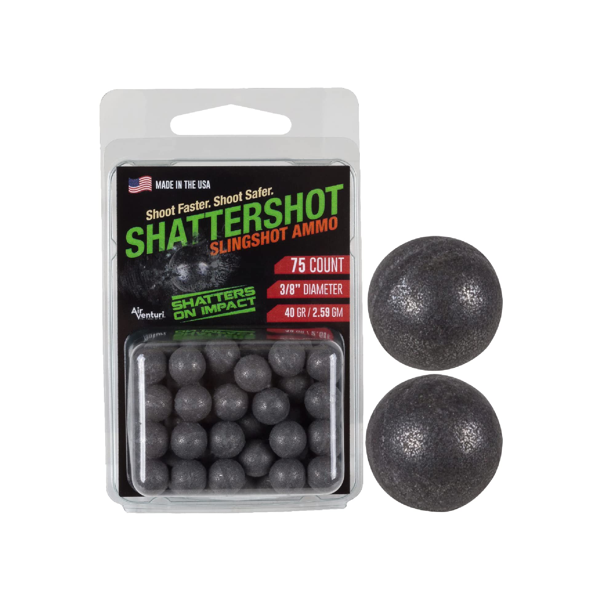 Pack of 75 x AIR VENTURI Dust Devil Shatter Shot 9.5mm 3/8" Slingshot Ammo ANTI RICOCHET, Grey