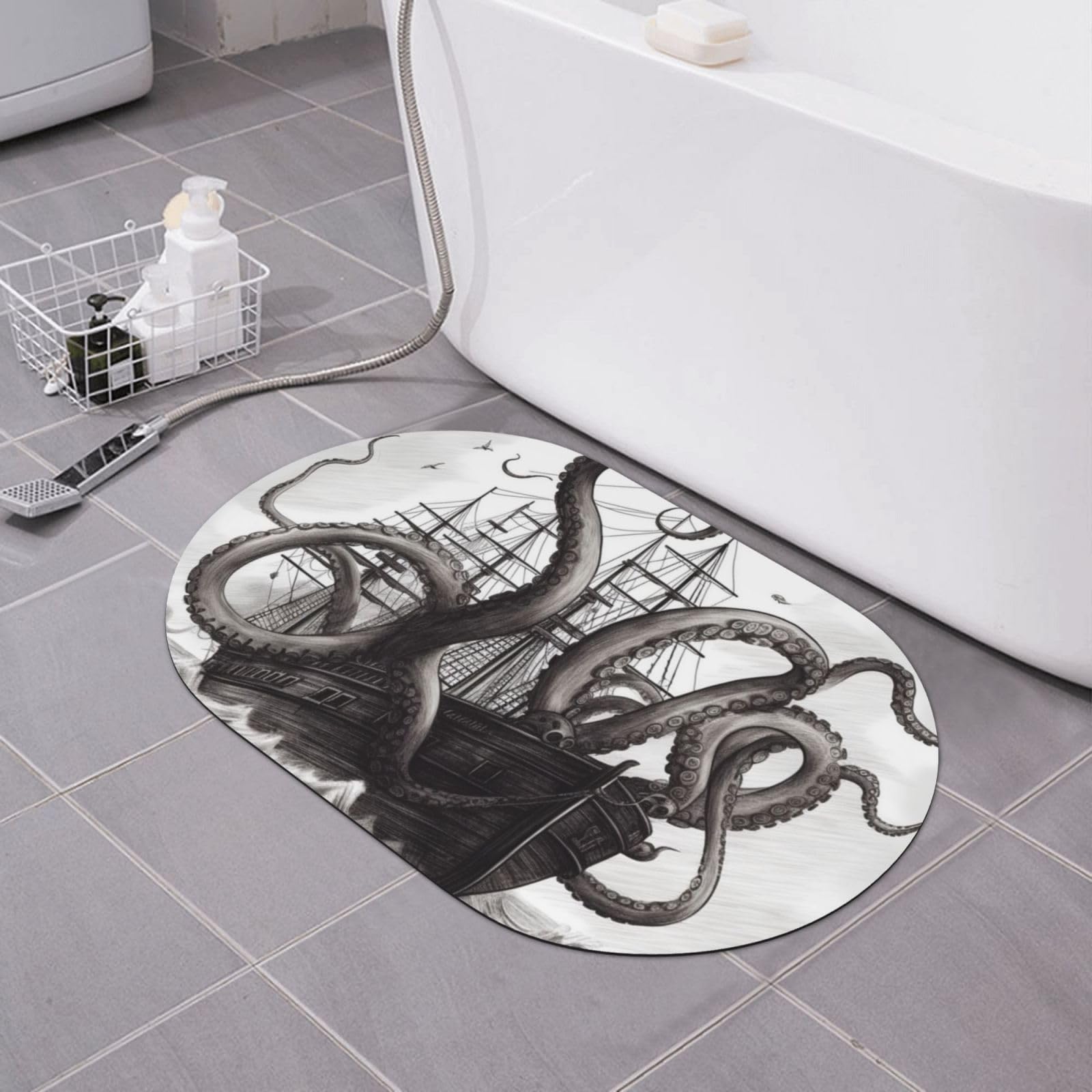 Tapis de douche en pierre style marin noir et blanc pour une décoration de salle de bain