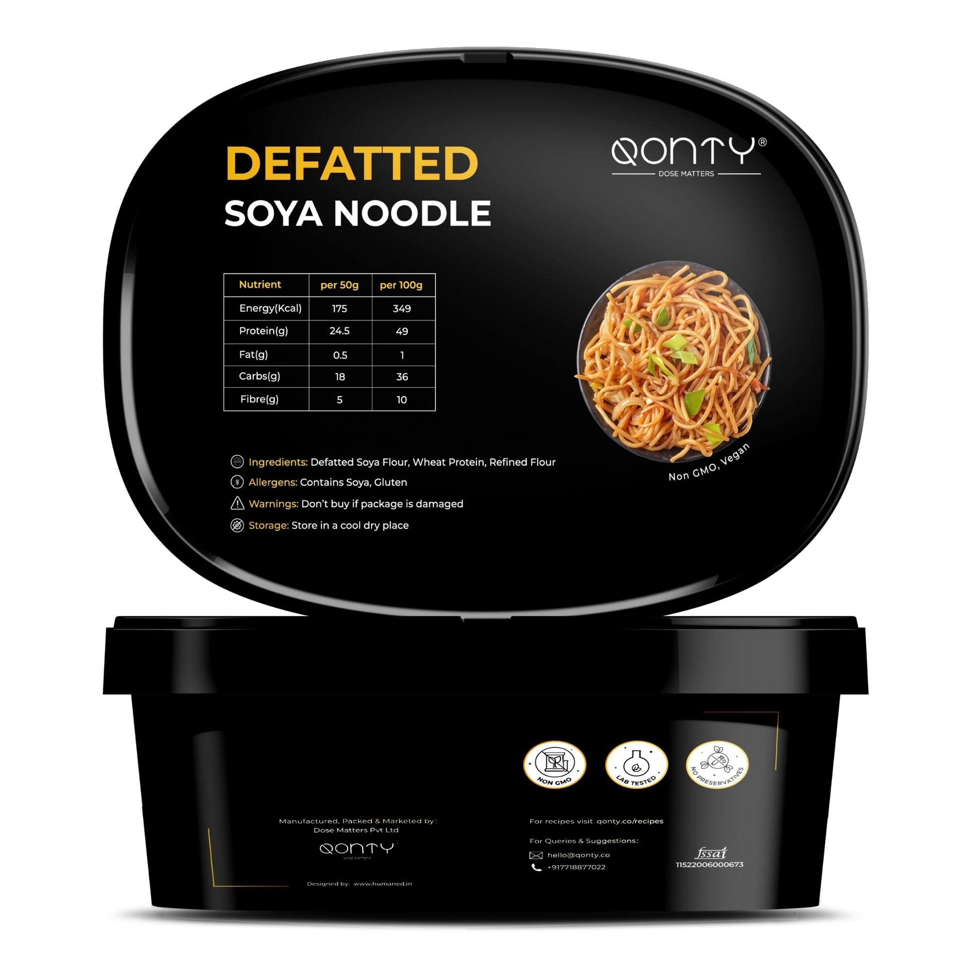 Qonty Defatted Soya Noodle | 48% Protein, 1% Fat | Low Carb | Vegan | No Preservatives | Protein Rich (24 gm per serving) | Not Fried No MSG | Rich in Micro Nutrients | No Artificial Flavour or Colours (200 g)