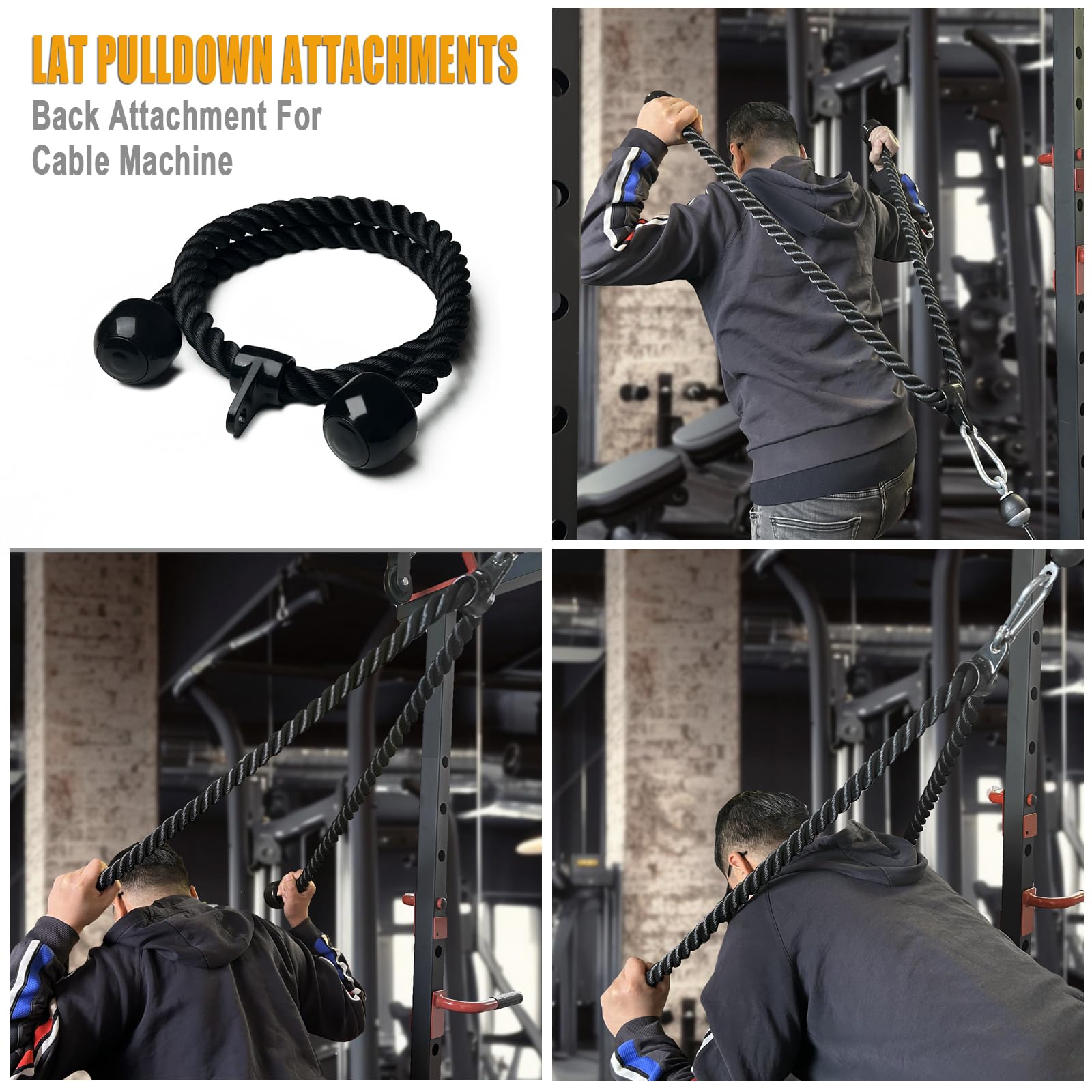 KORIKAHM Lang tricepstouw, touw pull-down bevestiging 47 55 inch lengte lang, triceps touw kabel bevestiging, triceps pull down touw voor thuis gym katrol systeem, kabel machine bevestiging (lengte 55