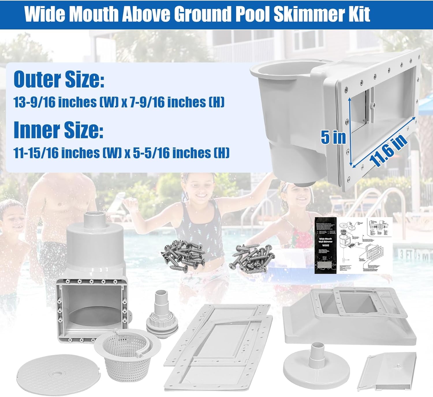 Wide Mouth Above Ground Pool Skimmer Kit Through Wall Skimmer Pool Kit