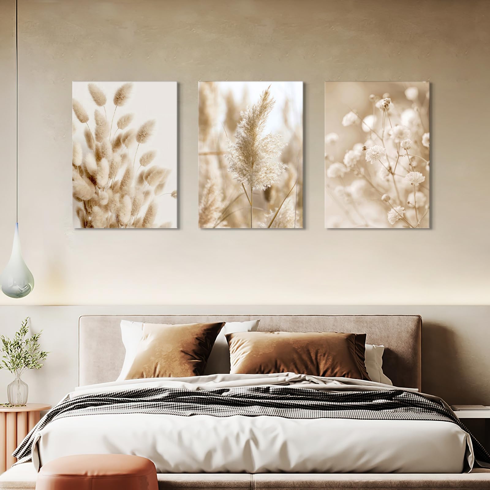 3 Pcs Wooden Framed Canvas Wall Art Set Bohemian Sage Green Canvas Prints Poster Geometric Line Beige Green Pictures for Living Room Bedroom Dinning Room Hallway Stairs Wall Decor 30x40cm x3pcs — view 525