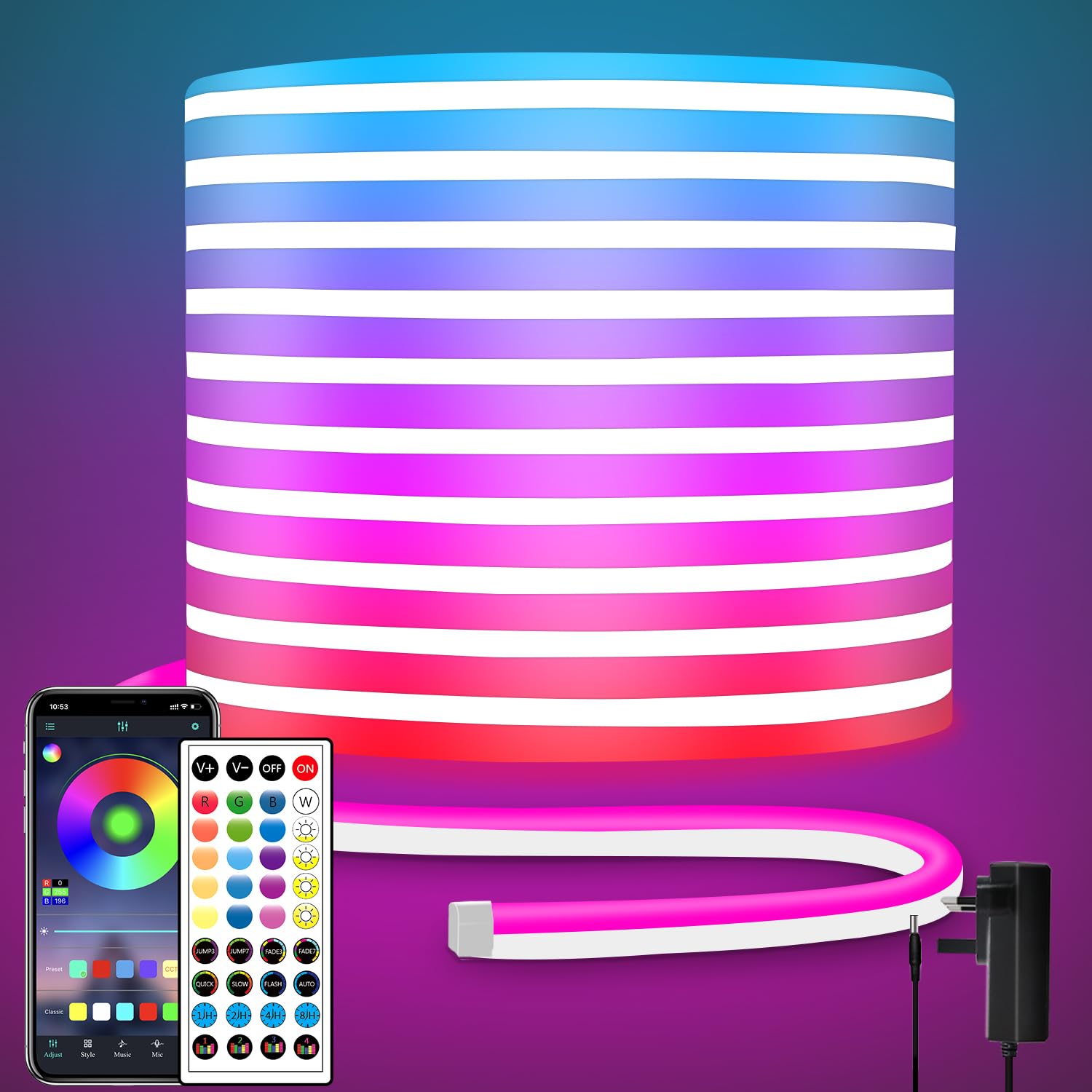 segrass Neon Led Rope Lights,10M RGB led Strip Lighting, App Control/IR Remote, Music Syncing, Flexible DIY Design timed led Lights for Bedroom, Gaming, Party, Christmas Décor