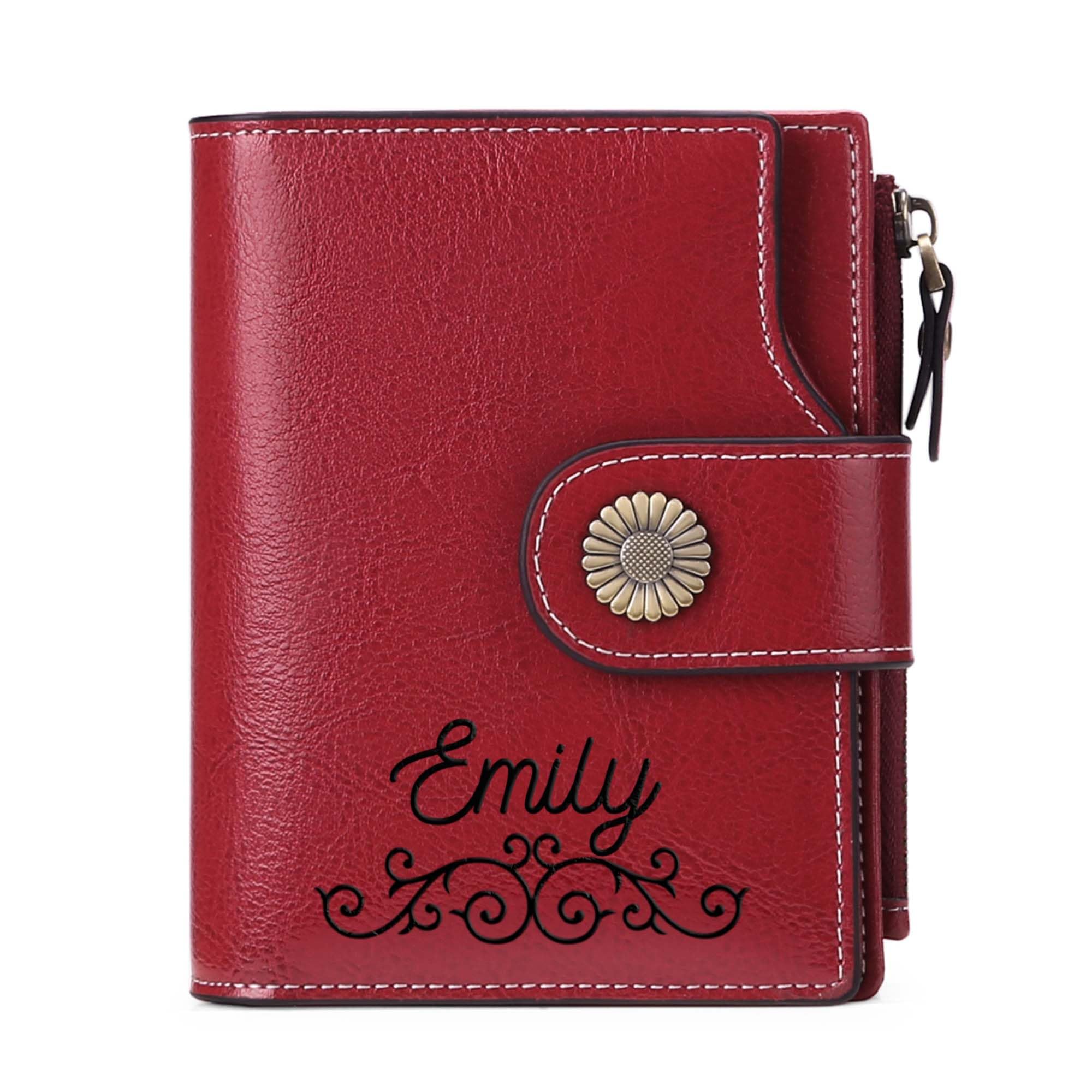 Blireana Personalized Customized Small Wallet,Engraved Name Leather Wallets Bifold Card Holder RFID Blocking with Zipper Coin Pocket Purse For Women (