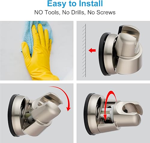 Miniatura 9 de Hibbent Soporte de cabezal de ducha con ventosa al vacío, soporte de cabezal de ducha extraíble, soporte de varita de ducha ajustable en altura y