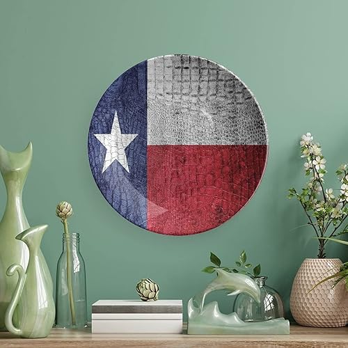 Miniatura 5 de XISUNYA Plato decorativo de 10 pulgadas, plato de cena de decoración occidental, bandera del estado de Texas, emblema patriótico, de cerámica,