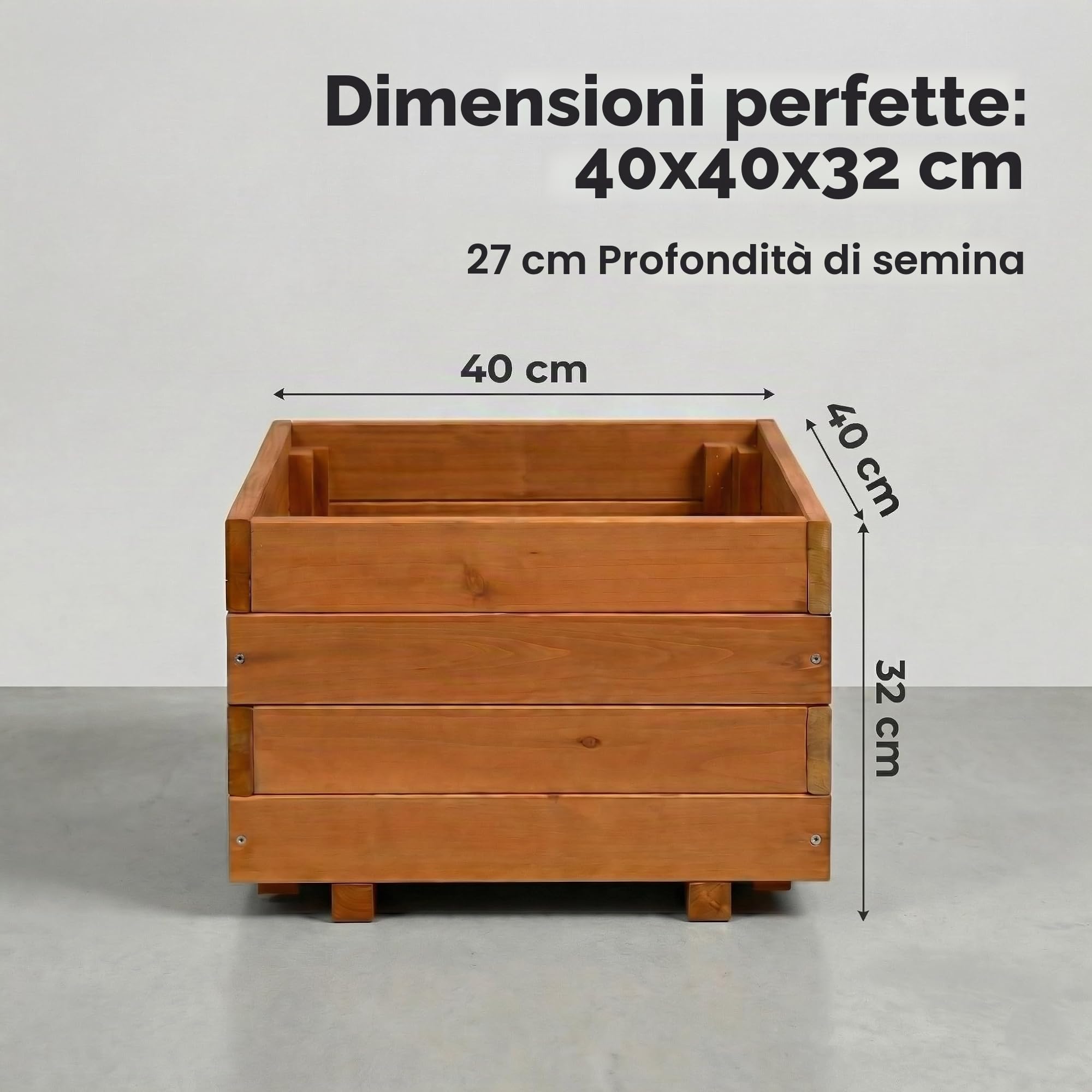 Fioriera quadrata in legno - per esterni e interni - Fioriera in legno di lusso - Certificato FSC - 40x40x32 cm