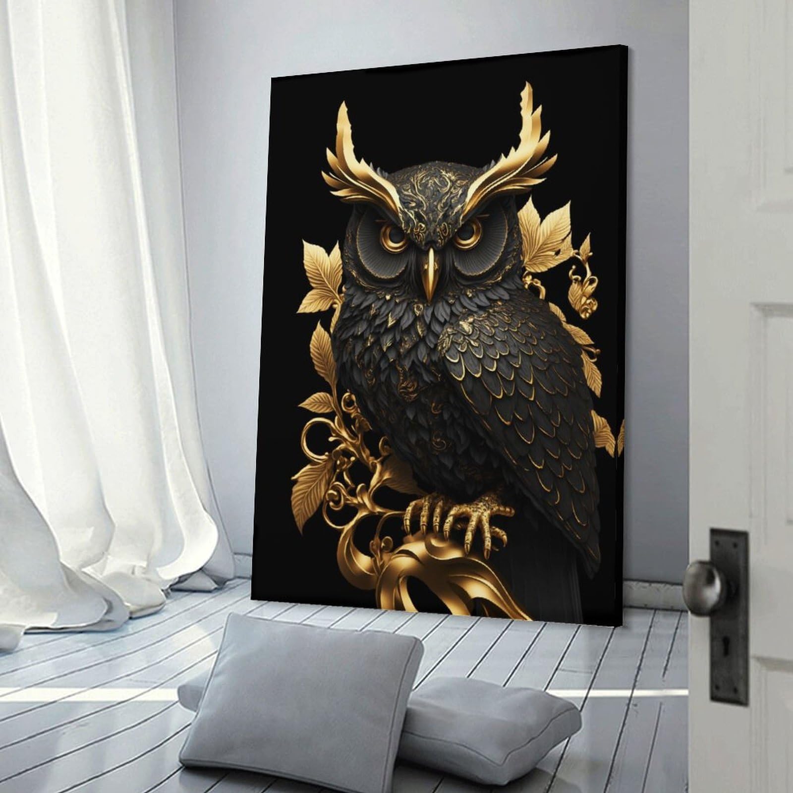 Junmoney Golden Decorative Owl Statue Decorative Wall Artwork 24x36inch(60x90cm), for Entrance Spaces, Stair Walls Or Halls, A Stylish Accent for Home Entrances